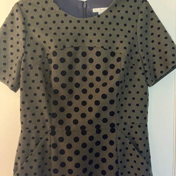 Boden Canonbury Wool Short Sleeve Polka Dot Dress Green w/Navy Polka Dots - Picture 2 of 4
